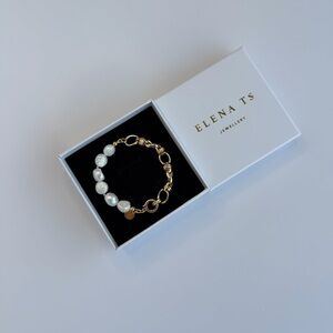 501 Gold Pearl Link Bracelet - White Pearls